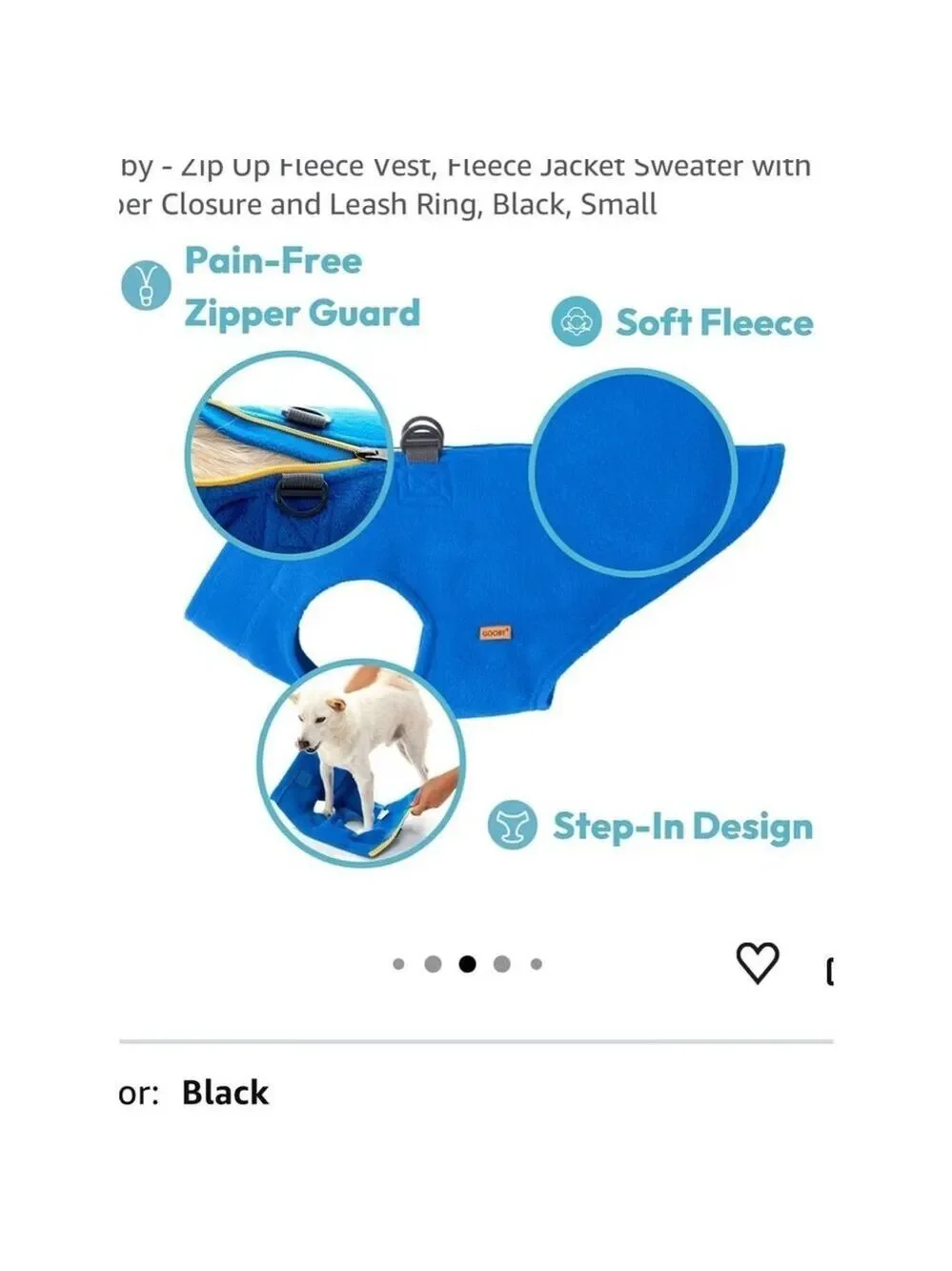 Gooby Black Fleece Dog Jacket Harness Small